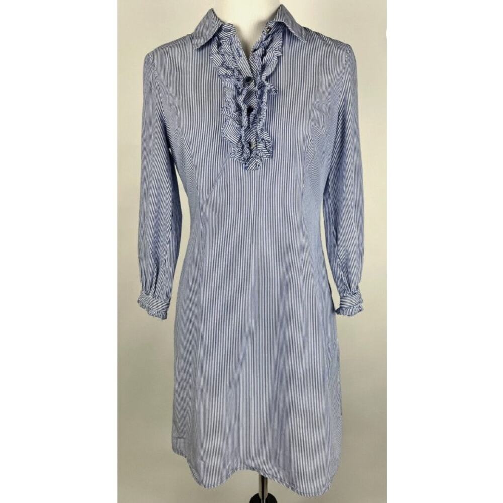 LILLY PULITZER Size 8 Cotton Striped Dress w/Ruffle Neck Trim (Lined) - Blue